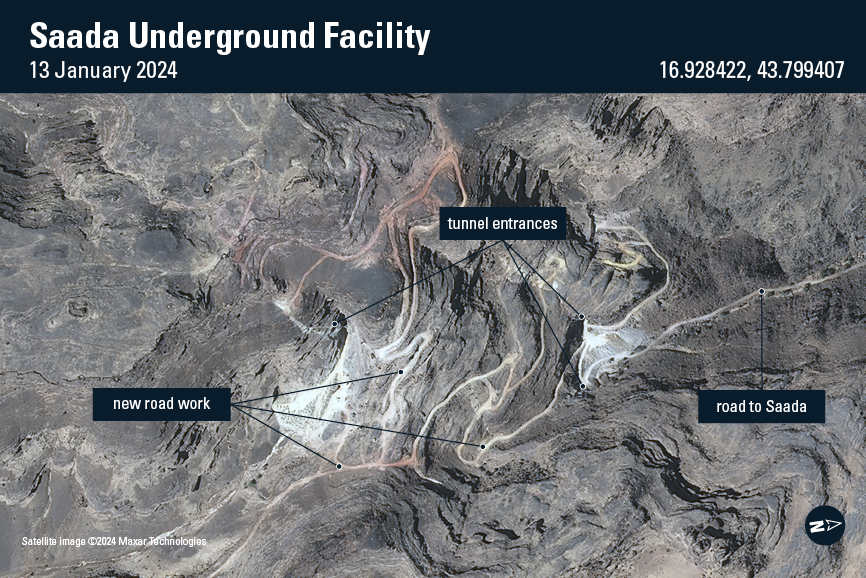 صور الأقمار الصناعية تكشف مخابئ الحوثيين الجديدة تحت الأرض